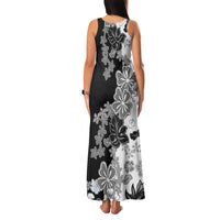 Gray Scale Hibiscus Plumeria Floral Family Matching Tank Maxi Dress and Hawaiian Shirt - Polynesian Pride