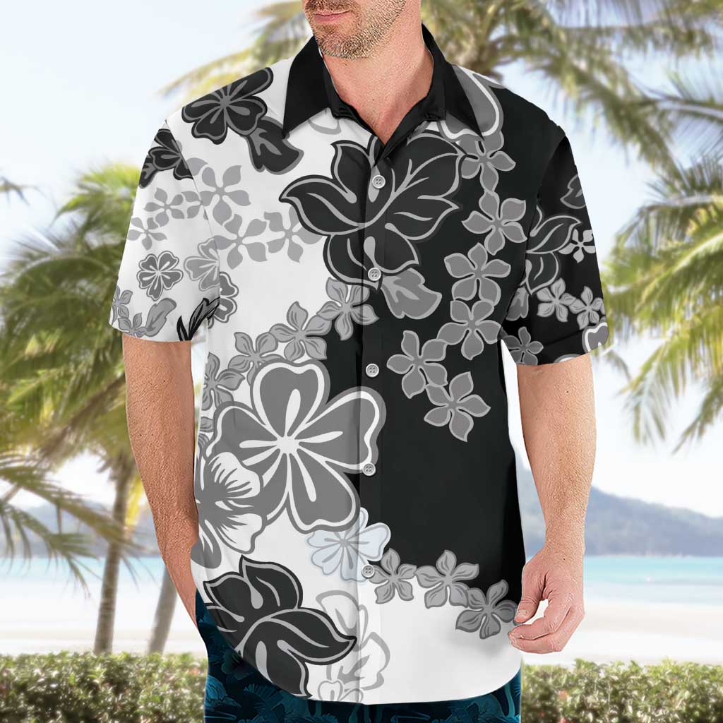 Gray Scale Hibiscus Plumeria Floral Hawaiian Shirt LT01 - Polynesian Pride