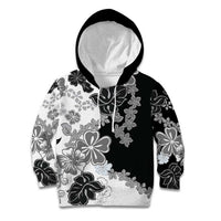 Gray Scale Hibiscus Plumeria Floral Kid Hoodie LT01 Hoodie Black - Polynesian Pride