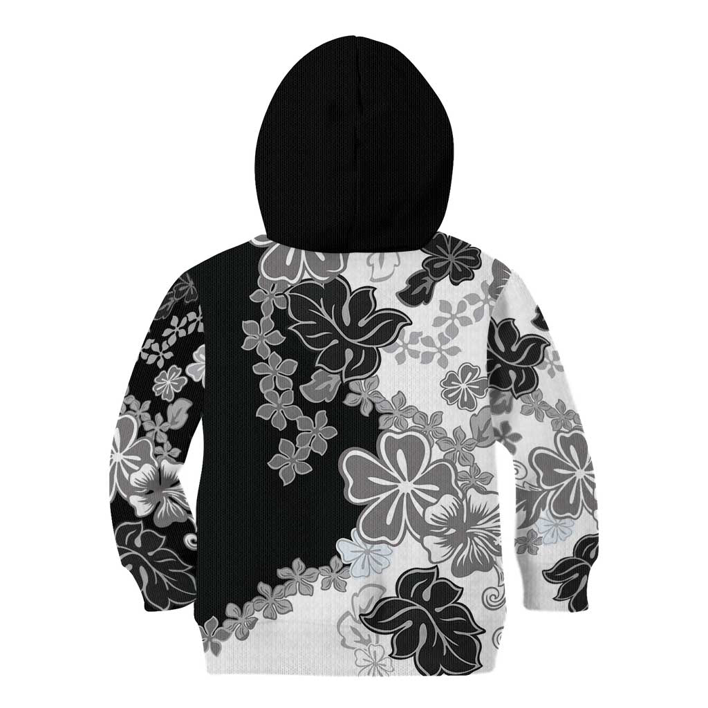 Gray Scale Hibiscus Plumeria Floral Kid Hoodie LT01 - Polynesian Pride