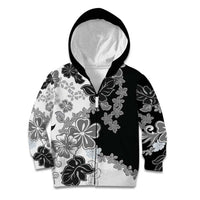 Gray Scale Hibiscus Plumeria Floral Kid Hoodie LT01 Zip Hoodie Black - Polynesian Pride
