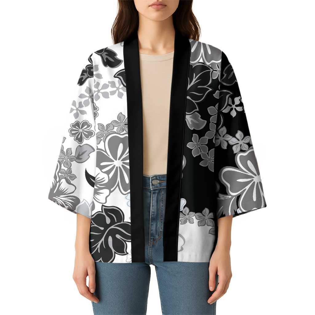 Gray Scale Hibiscus Plumeria Floral Kimono - Polynesian Pride