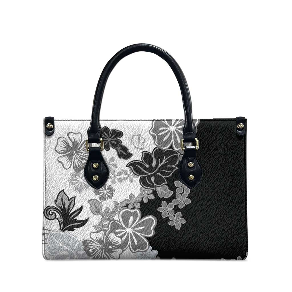 Gray Scale Hibiscus Plumeria Floral Leather Bag - Polynesian Pride