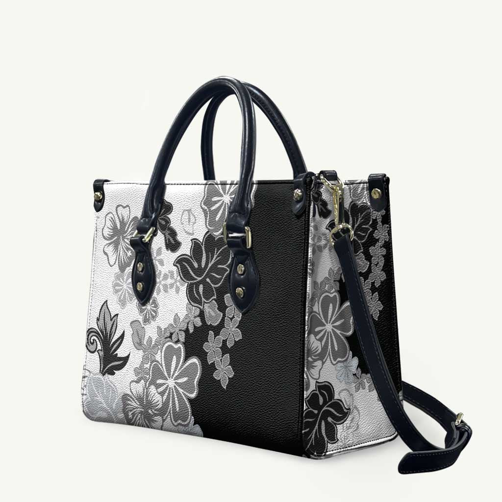 Gray Scale Hibiscus Plumeria Floral Leather Bag - Polynesian Pride