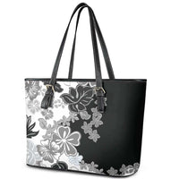 Gray Scale Hibiscus Plumeria Floral Leather Tote Bag - Polynesian Pride