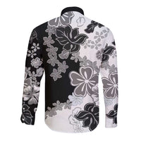 Gray Scale Hibiscus Plumeria Floral Long Sleeve Button Shirt LT01 - Polynesian Pride