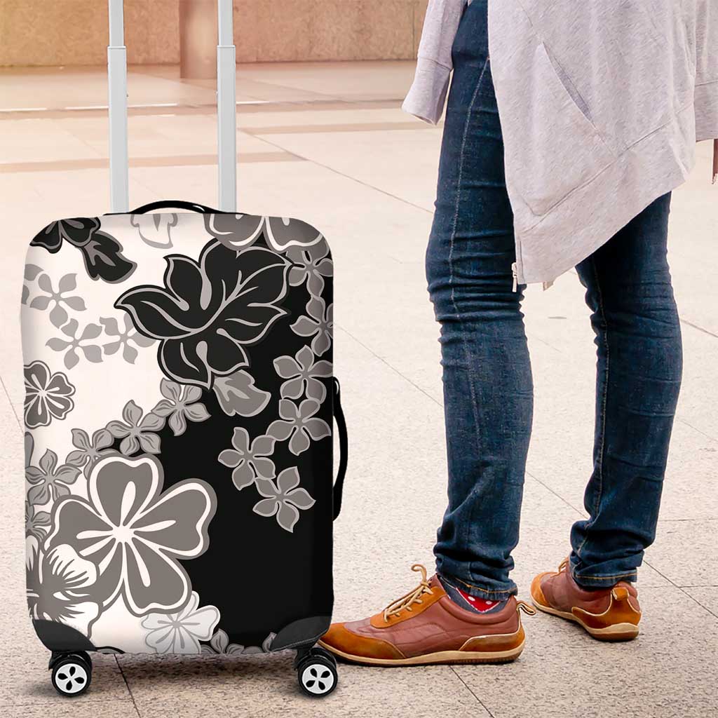 Gray Scale Hibiscus Plumeria Floral Luggage Cover - Polynesian Pride
