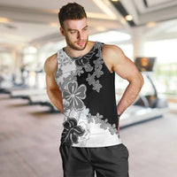Gray Scale Hibiscus Plumeria Floral Men Tank Top - Polynesian Pride
