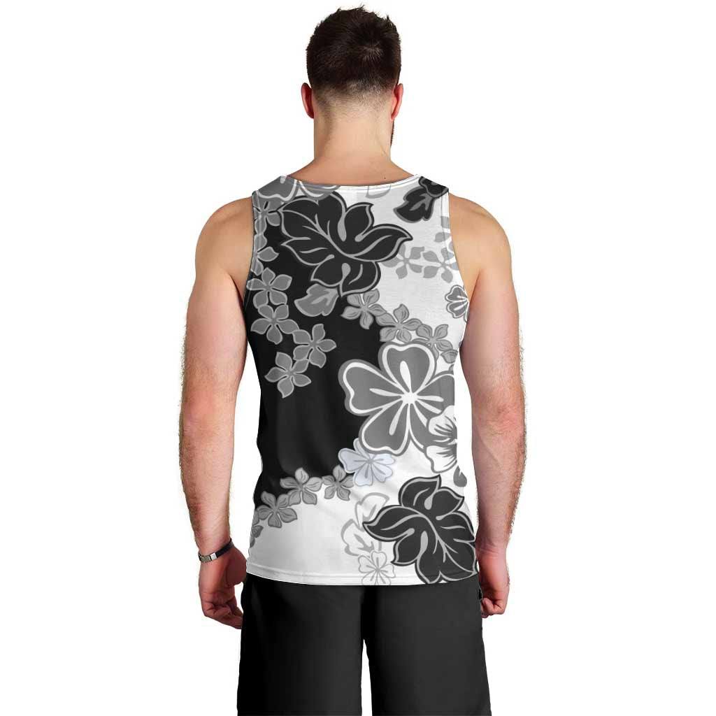 Gray Scale Hibiscus Plumeria Floral Men Tank Top - Polynesian Pride