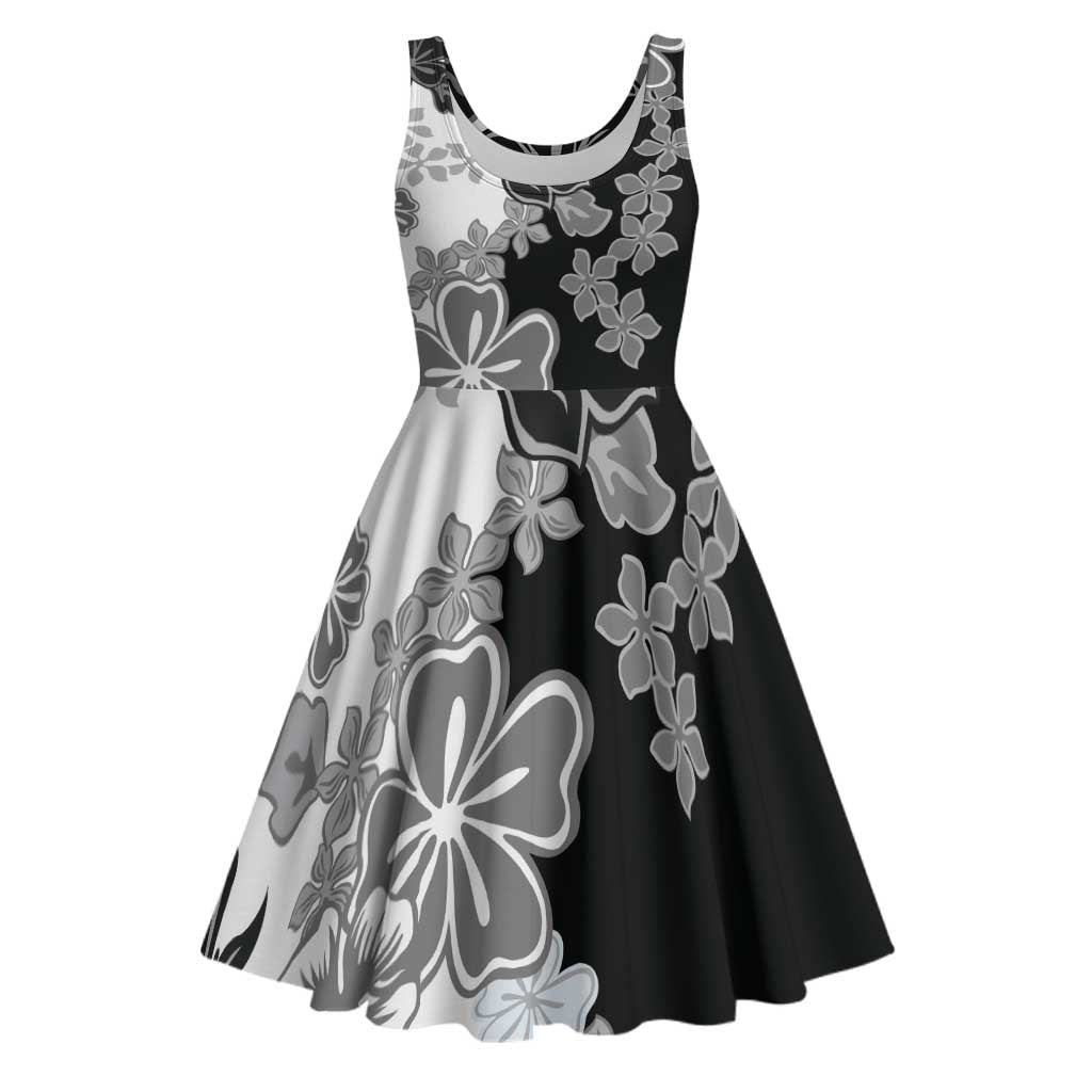 Gray Scale Hibiscus Plumeria Floral Midi Dress - Polynesian Pride