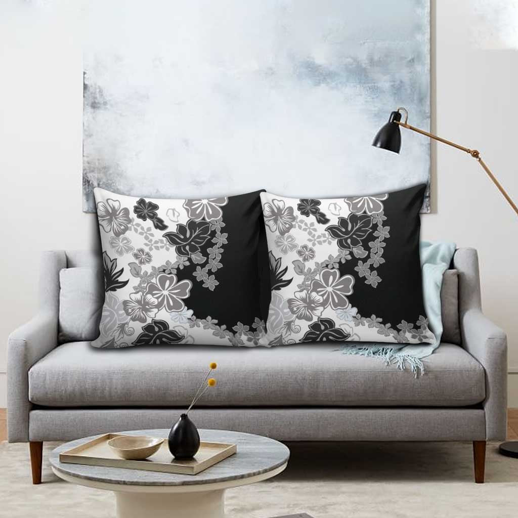 Gray Scale Hibiscus Plumeria Floral Pillow Cover LT01 - Polynesian Pride