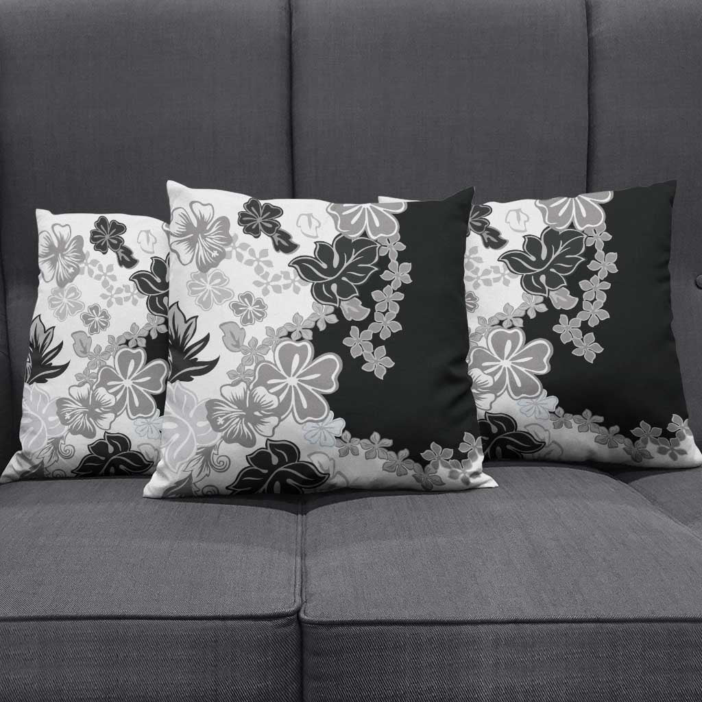 Gray Scale Hibiscus Plumeria Floral Pillow Cover LT01 - Polynesian Pride