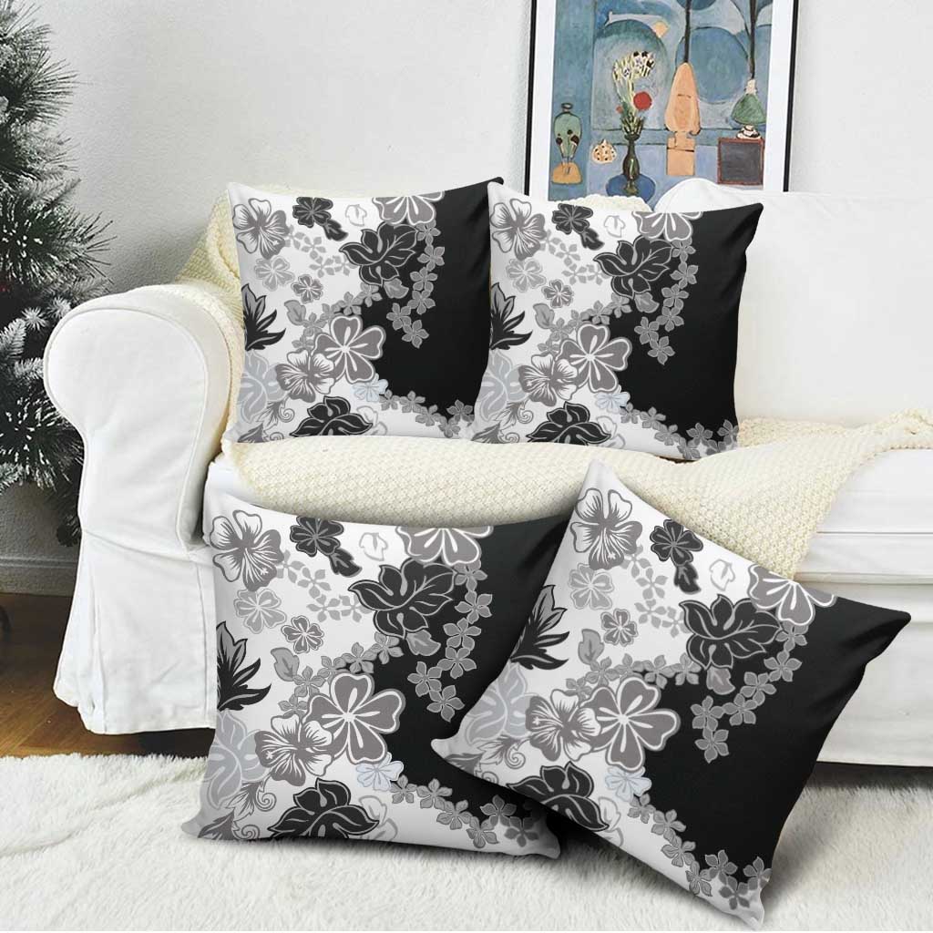 Gray Scale Hibiscus Plumeria Floral Pillow Cover LT01 - Polynesian Pride