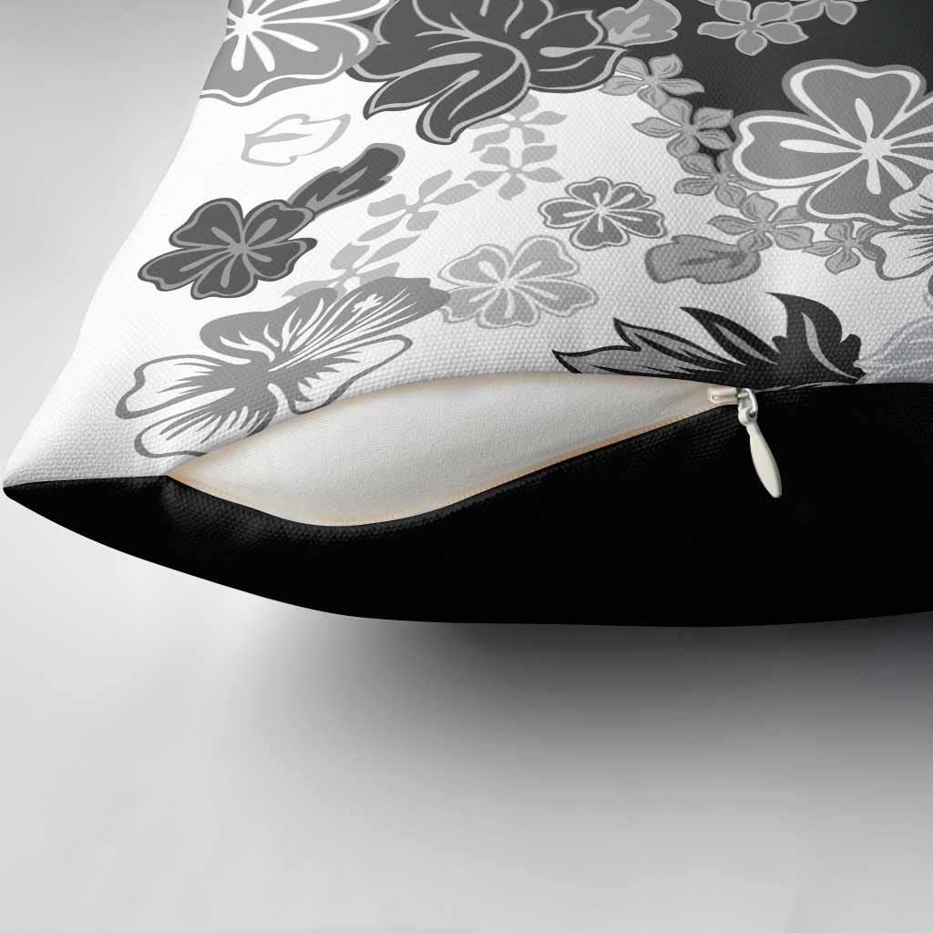 Gray Scale Hibiscus Plumeria Floral Pillow Cover LT01 - Polynesian Pride