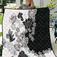 Gray Scale Hibiscus Plumeria Floral Quilt - Polynesian Pride