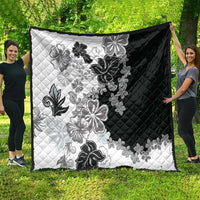 Gray Scale Hibiscus Plumeria Floral Quilt - Polynesian Pride