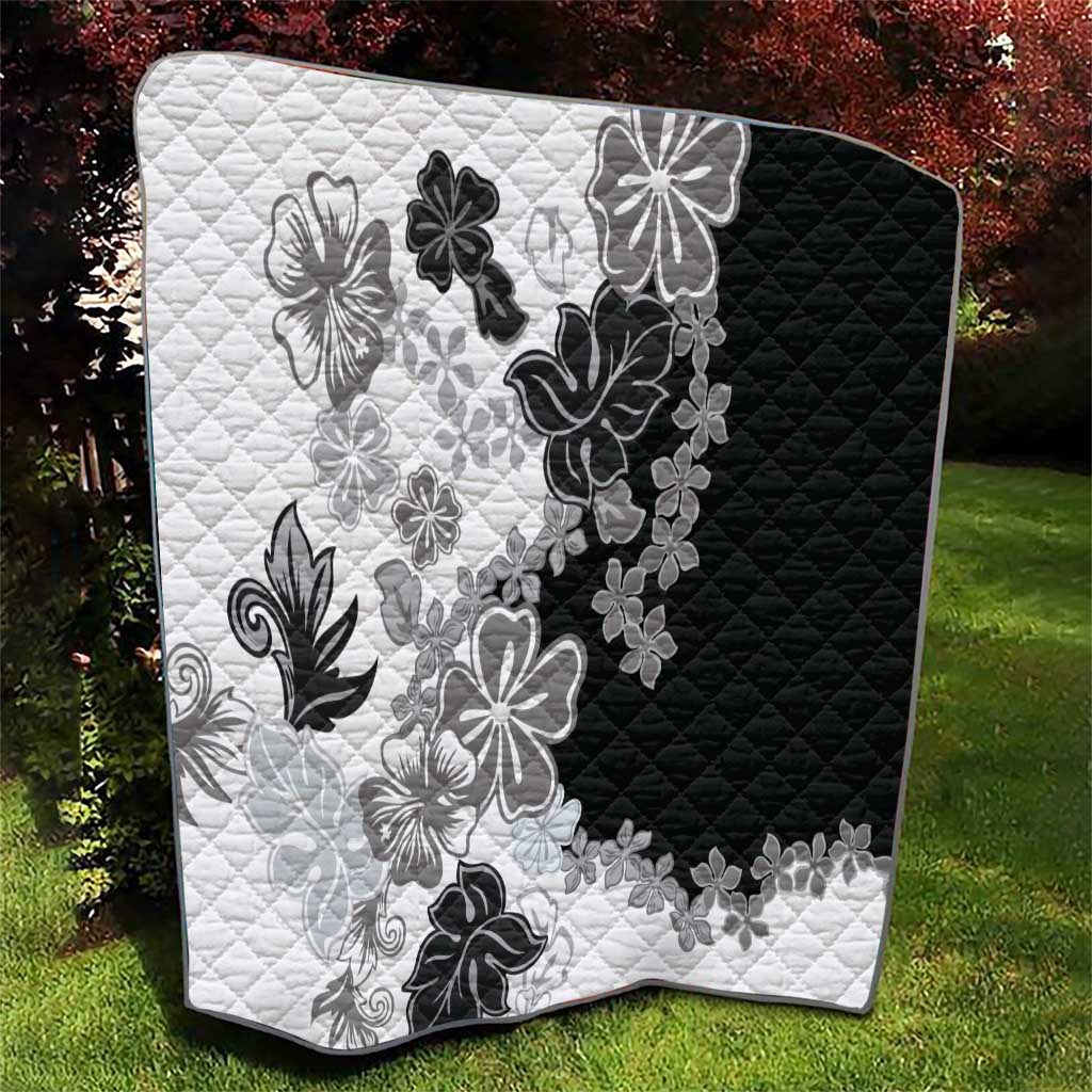 Gray Scale Hibiscus Plumeria Floral Quilt - Polynesian Pride