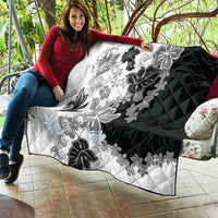 Gray Scale Hibiscus Plumeria Floral Quilt - Polynesian Pride