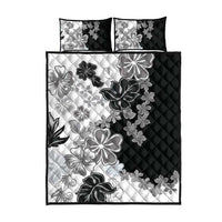 Gray Scale Hibiscus Plumeria Floral Quilt Bed Set - Polynesian Pride