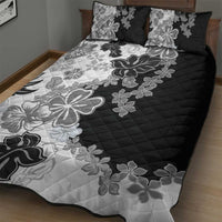 Gray Scale Hibiscus Plumeria Floral Quilt Bed Set - Polynesian Pride