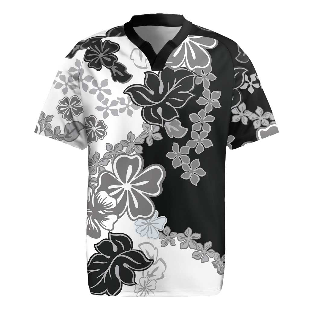 Gray Scale Hibiscus Plumeria Floral Rugby Jersey - Polynesian Pride