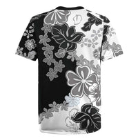 Gray Scale Hibiscus Plumeria Floral Rugby Jersey - Polynesian Pride