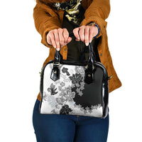 Gray Scale Hibiscus Plumeria Floral Shoulder Handbag - Polynesian Pride