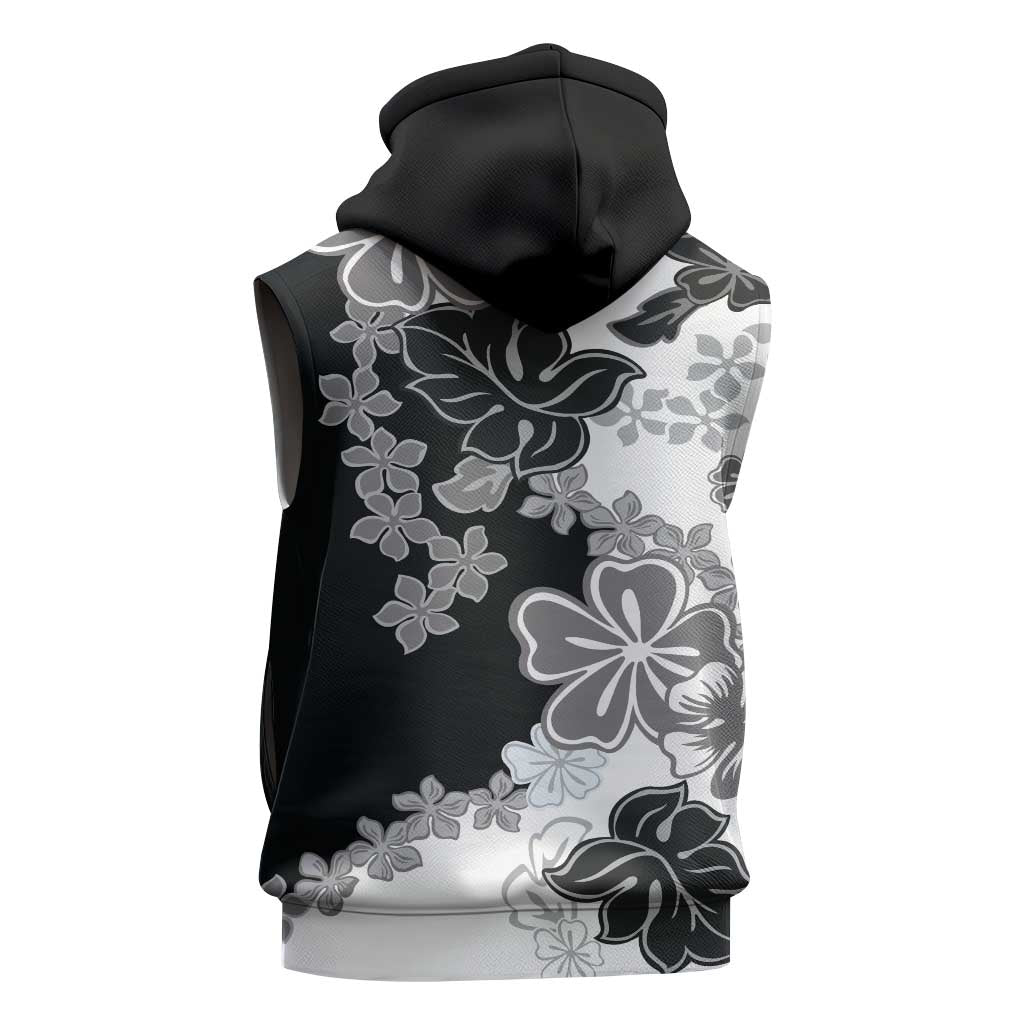 Gray Scale Hibiscus Plumeria Floral Sleeveless Hoodie LT01 - Polynesian Pride