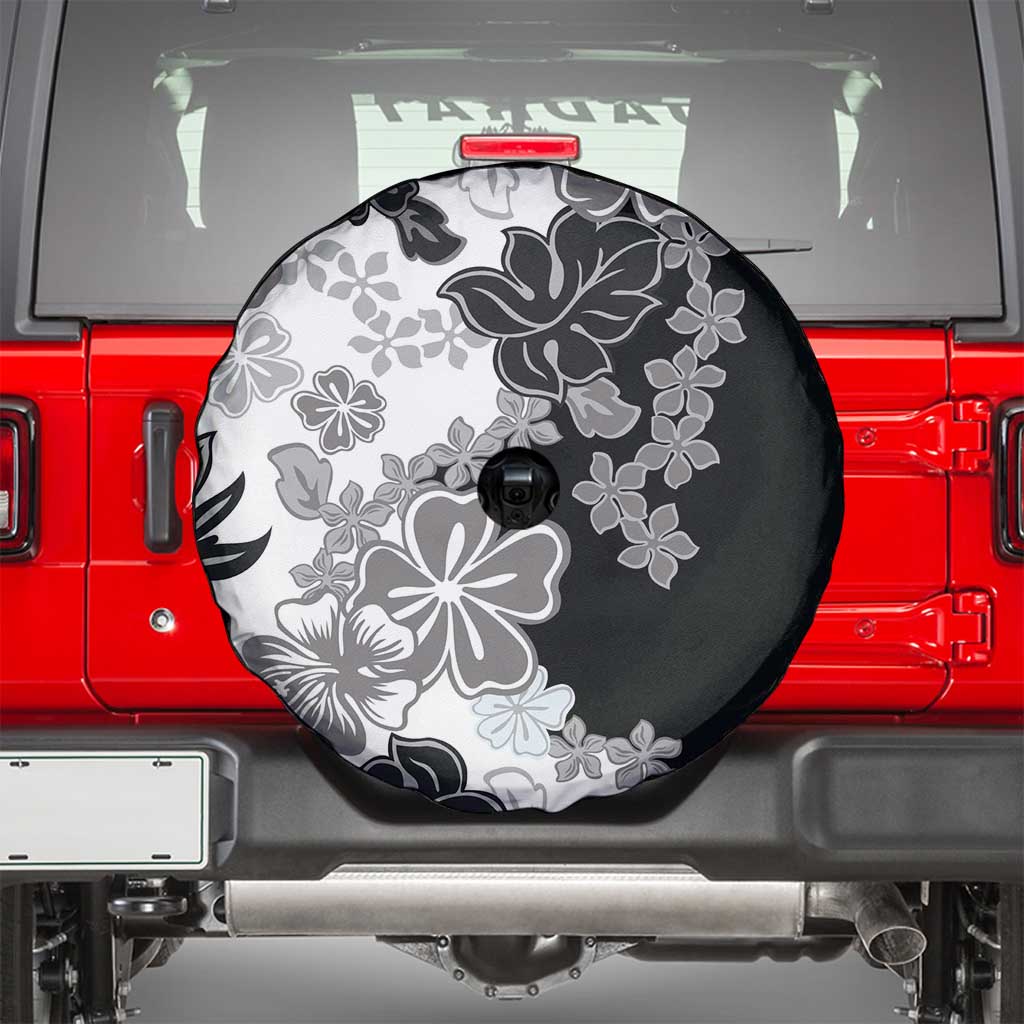 Gray Scale Hibiscus Plumeria Floral Spare Tire Cover - Polynesian Pride