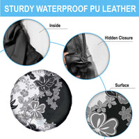 Gray Scale Hibiscus Plumeria Floral Spare Tire Cover - Polynesian Pride