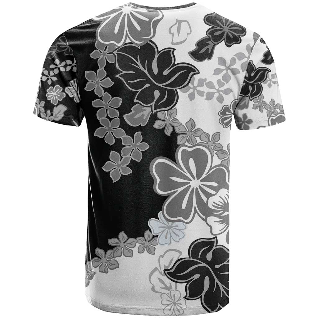 Gray Scale Hibiscus Plumeria Floral T Shirt - Polynesian Pride