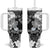 Gray Scale Hibiscus Plumeria Floral Tumbler With Handle - Polynesian Pride