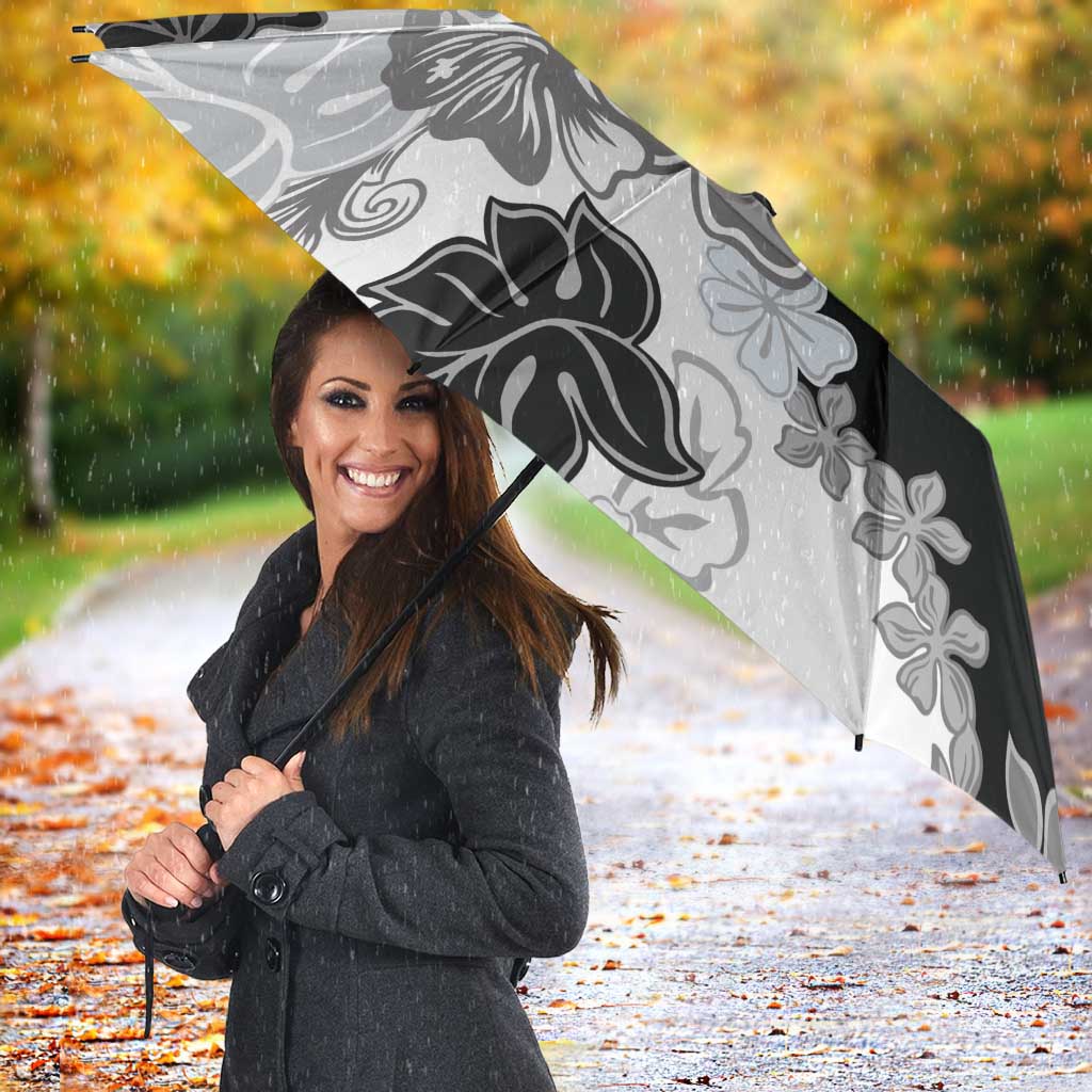 Gray Scale Hibiscus Plumeria Floral Umbrella - Polynesian Pride