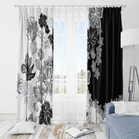 Gray Scale Hibiscus Plumeria Floral Window Curtain - Polynesian Pride