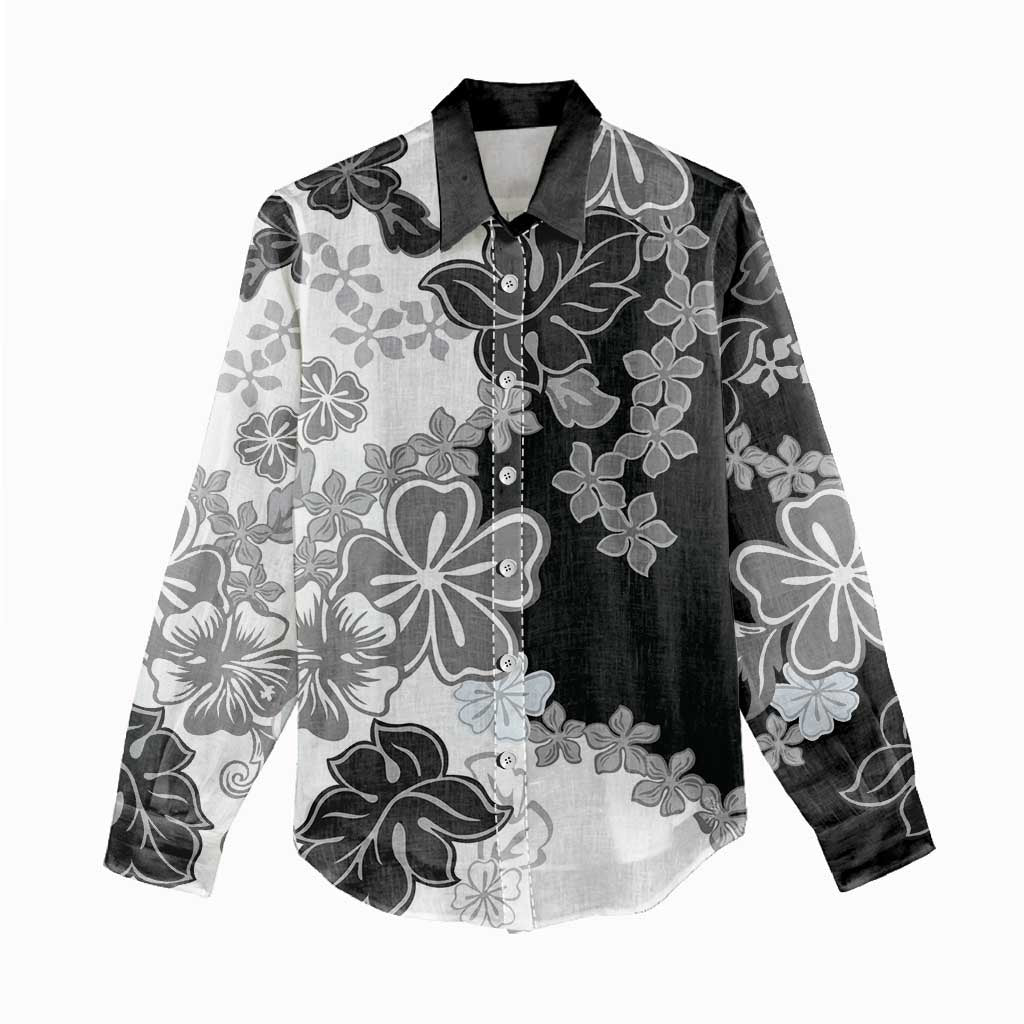 Gray Scale Hibiscus Plumeria Floral Women Casual Shirt LT01 - Polynesian Pride