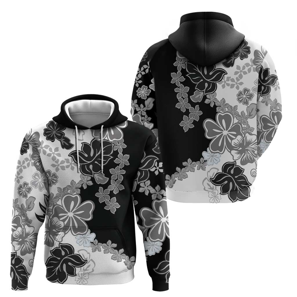 Gray Scale Hibiscus Plumeria Floral Zip Hoodie - Polynesian Pride