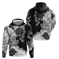 Gray Scale Hibiscus Plumeria Floral Zip Hoodie - Polynesian Pride