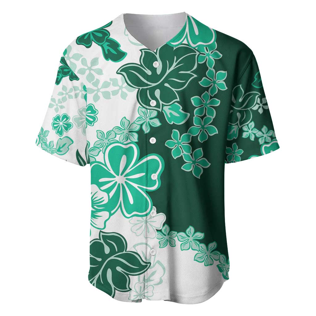 Green Hibiscus Plumeria Floral Baseball Jersey - Polynesian Pride