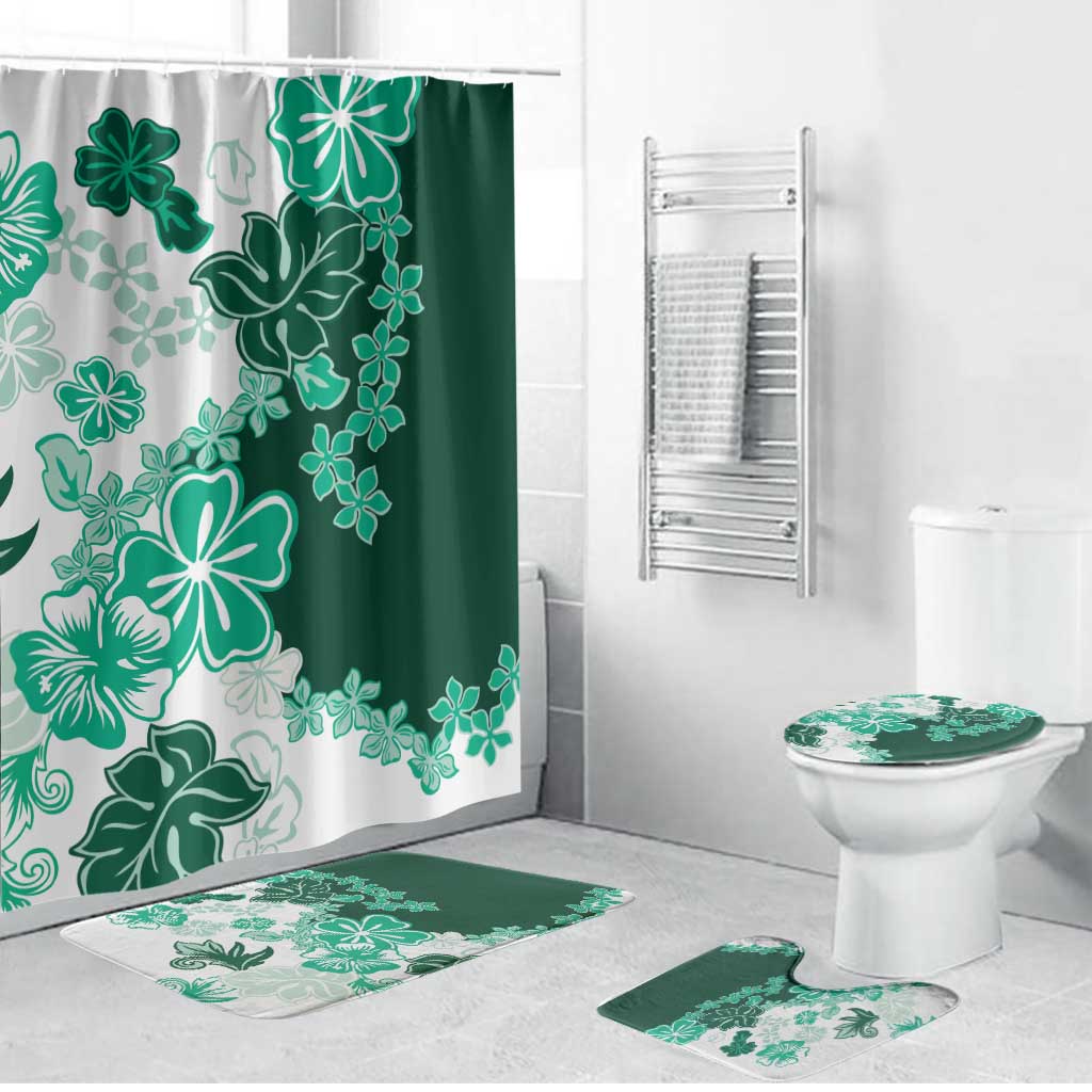 Green Hibiscus Plumeria Floral Bathroom Set - Polynesian Pride