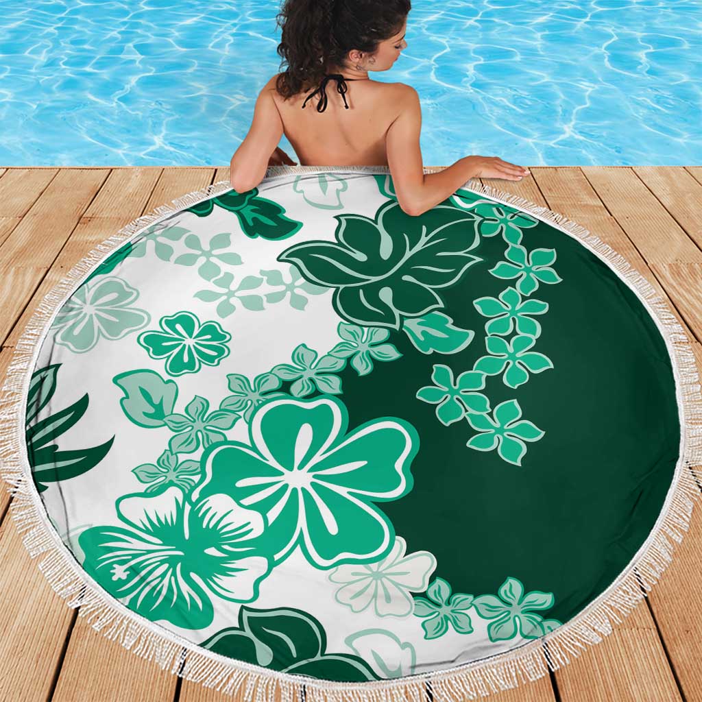 Green Hibiscus Plumeria Floral Beach Blanket - Polynesian Pride