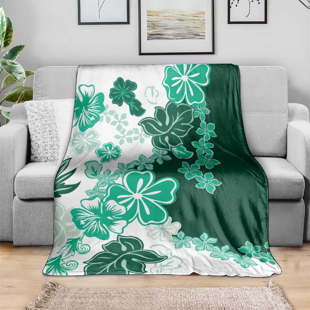 Green Hibiscus Plumeria Floral Blanket - Polynesian Pride
