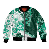 Green Hibiscus Plumeria Floral Bomber Jacket - Polynesian Pride