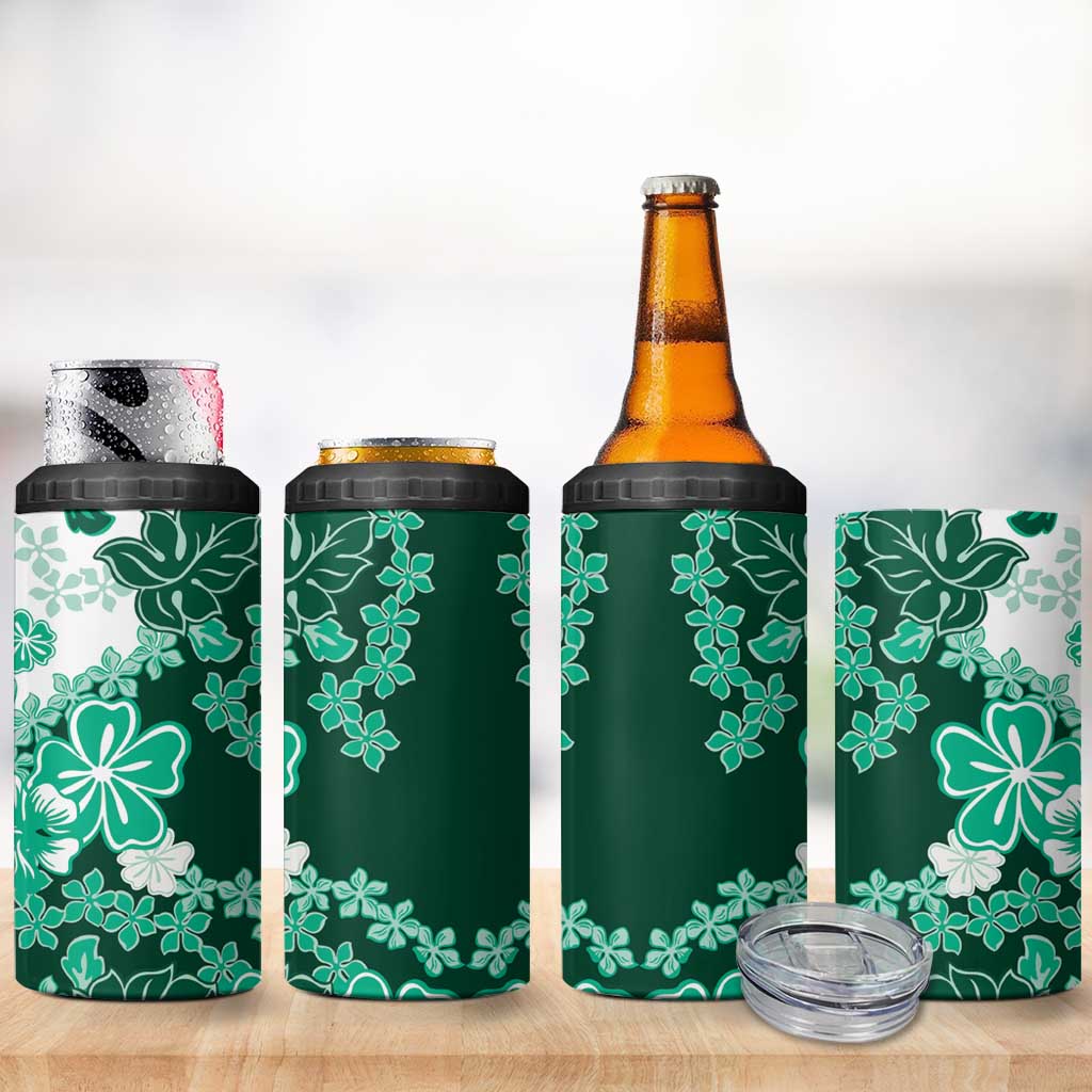 Green Hibiscus Plumeria Floral 4 in 1 Can Cooler Tumbler - Polynesian Pride