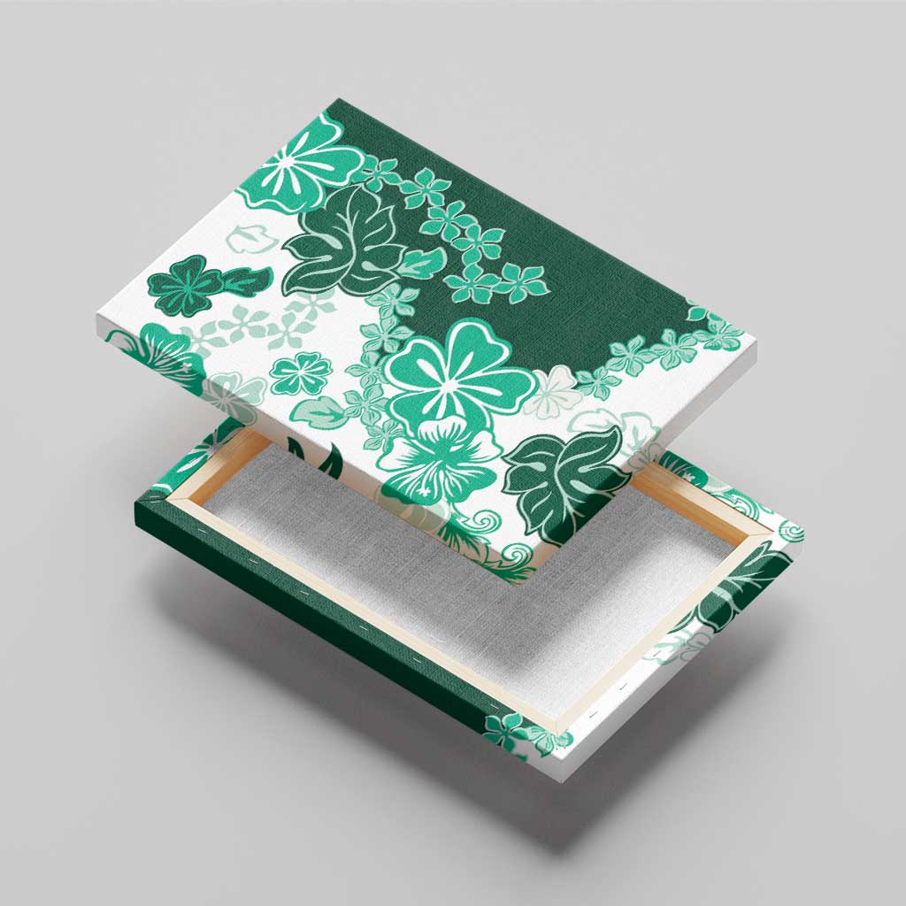 Green Hibiscus Plumeria Floral Canvas Wall Art - Polynesian Pride