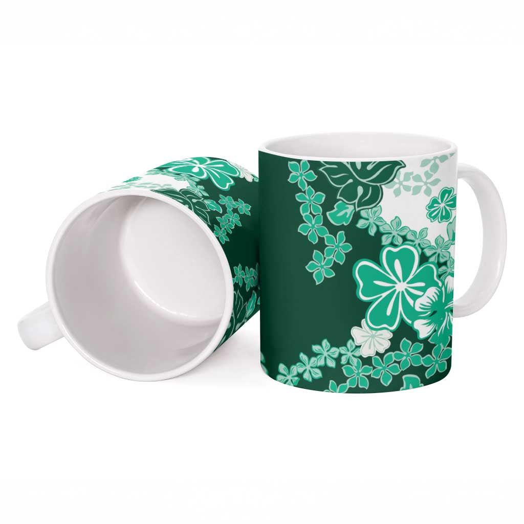 Green Hibiscus Plumeria Floral Ceramic Mug - Polynesian Pride