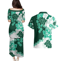 Green Hibiscus Plumeria Floral Couples Matching Puletasi and Hawaiian Shirt - Polynesian Pride