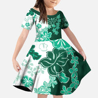 Green Hibiscus Plumeria Floral Family Matching Long Sleeve Bodycon Dress and Hawaiian Shirt - Polynesian Pride