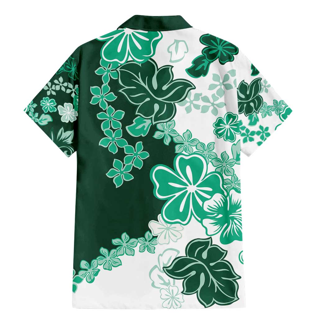Green Hibiscus Plumeria Floral Family Matching Mermaid Dress and Hawaiian Shirt - Polynesian Pride