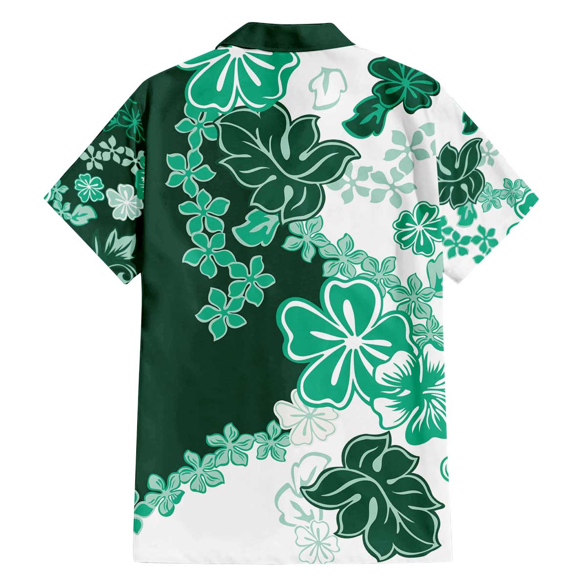 Green Hibiscus Plumeria Floral Family Matching Off The Shoulder Long Sleeve Dress and Hawaiian Shirt - Polynesian Pride