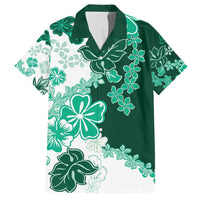Green Hibiscus Plumeria Floral Family Matching Off Shoulder Maxi Dress and Hawaiian Shirt - Polynesian Pride
